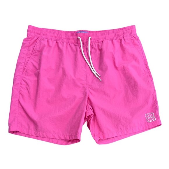 Mens Pink Swim Shorts With Elastic Waist & Drawstring 6.5" Inseam Omkuro Logo Li - Picture 8 of 9